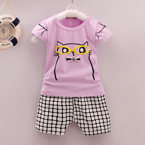 萌趣夏日，舒适成长——2017新款纯棉小猫两件套童装